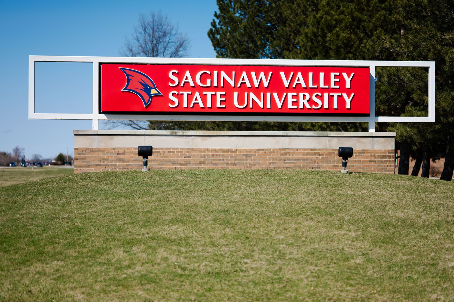 Red sign reading Saginaw Valley State University